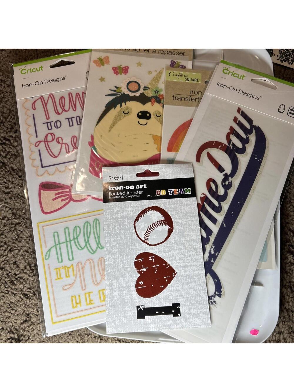 Iron-On Transfer Lot of 6 Mixed Designs Cricut Rainbow Baseball Newborn